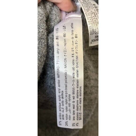 Zara Gray Square Neck Puff Sleeve Ribbed Knit Sweater Size Small - Picture 7 of 10